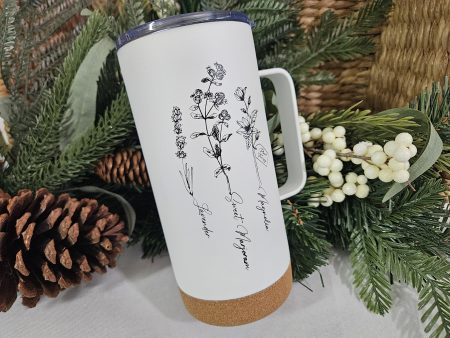 White Floral Tumbler Mug - Insulated For Sale